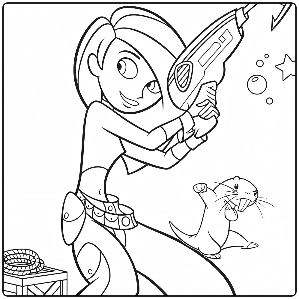kim Possible Adventure with Gadget and Rufus coloring page
