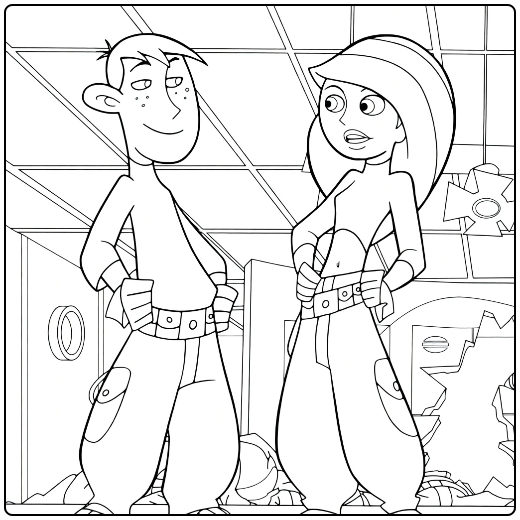 Kim Possible coloring page with Ron Stoppable adventure