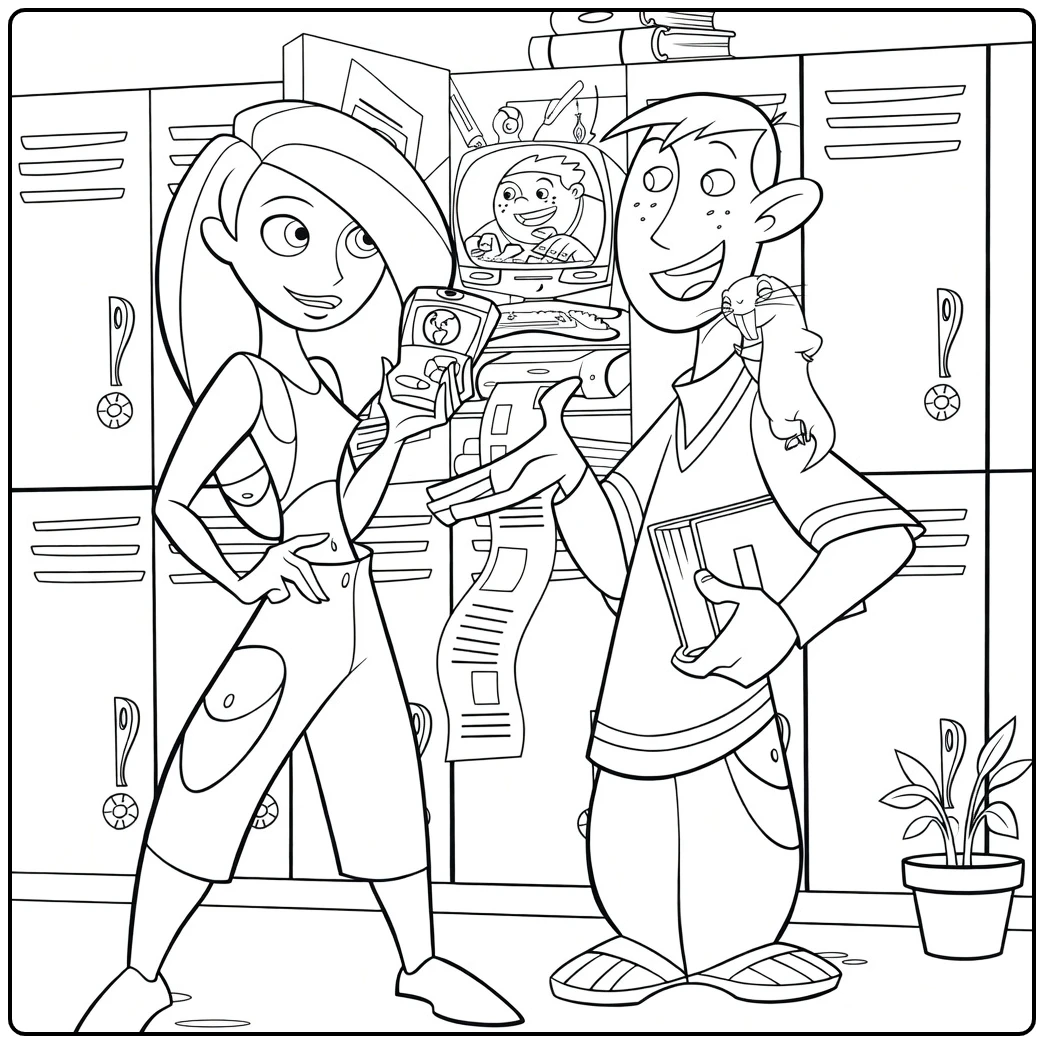 kim Possible Kim and Ron with Rufus coloring page