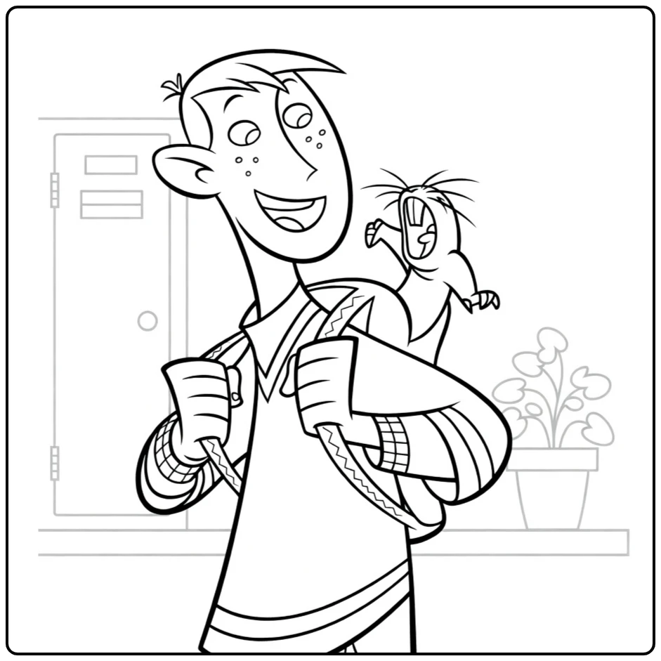 kim Possible Ron with Rugzak and Rufus coloring page