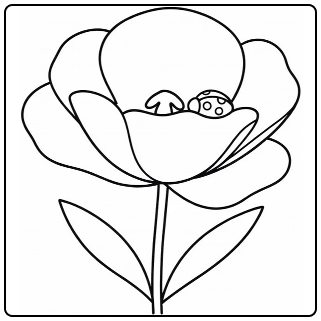 Poppy coloring page featuring a ladybug on an open flower petal