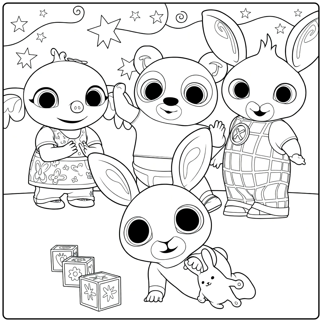 Bing and Friends Under the Starry Sky coloring page