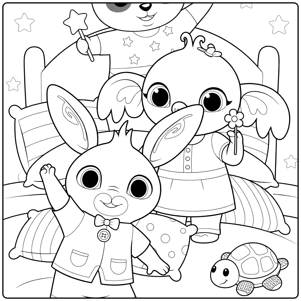 Bing Animals in Bed with Stars coloring page