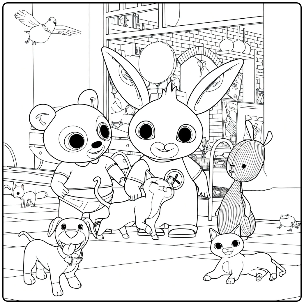 Bing Cute Animals in the Shop coloring page