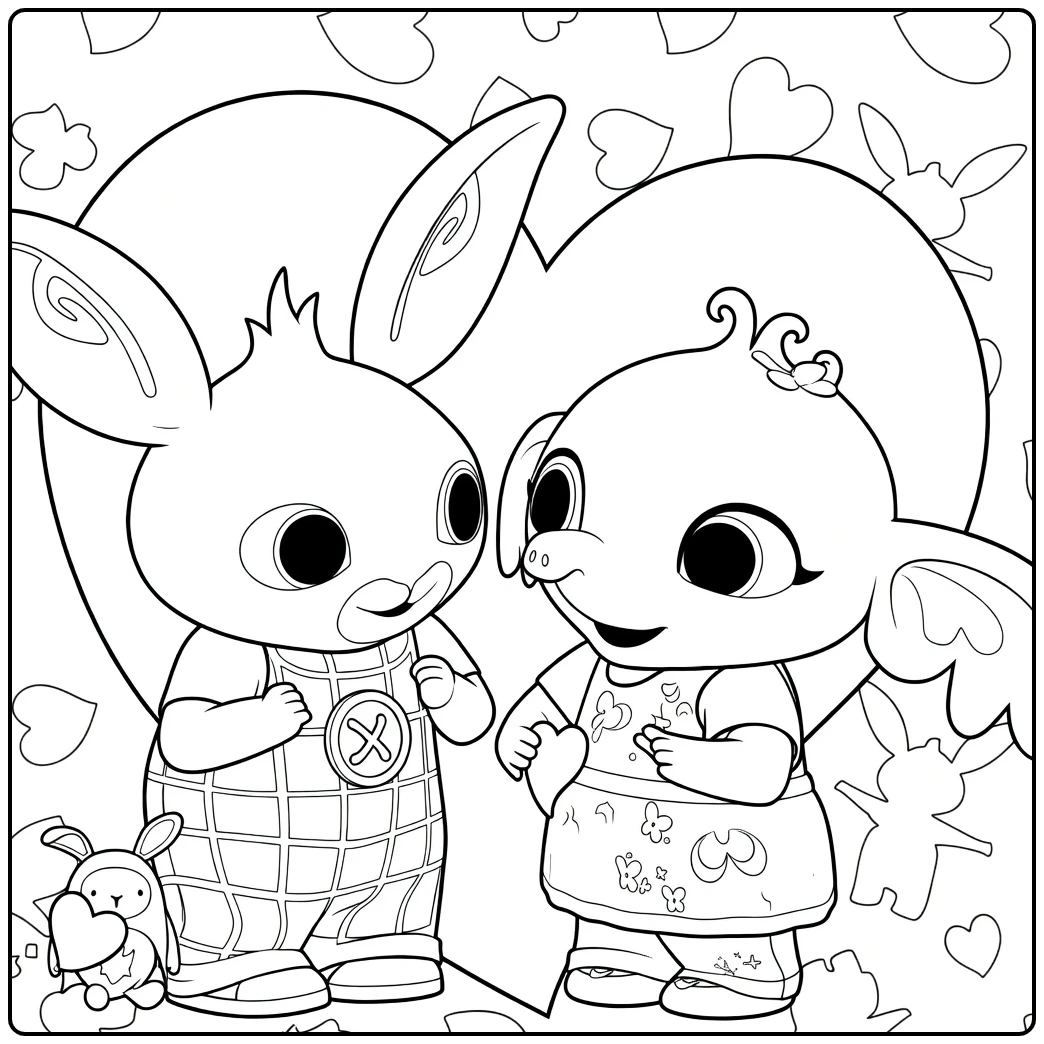 Bing Cute Rabbits with Flowers coloring page