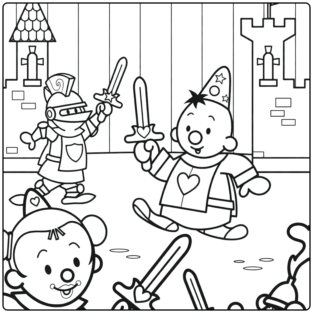 Bumba Adventure with Swords and Hearts coloring page
