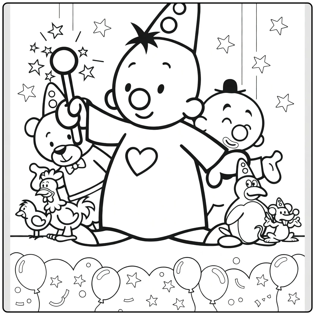 Bumba with Party Hat and Magical Staff coloring page