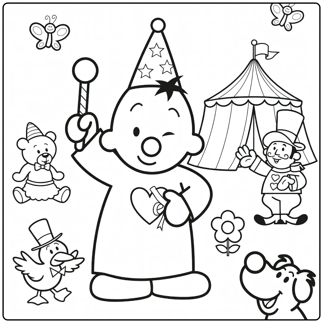 Bumba in Circus with Party Hat coloring page