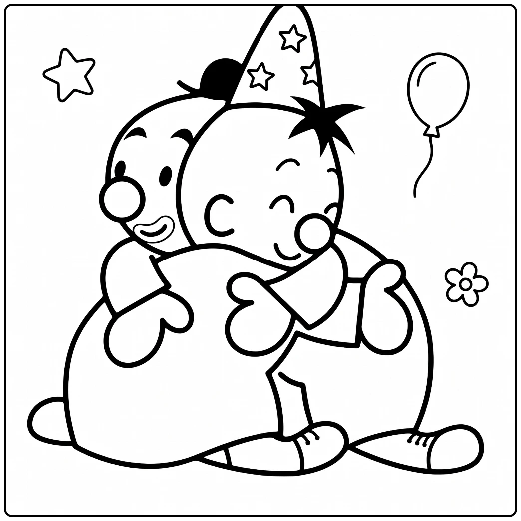 Bumba Happy Clown with Party Hat coloring page