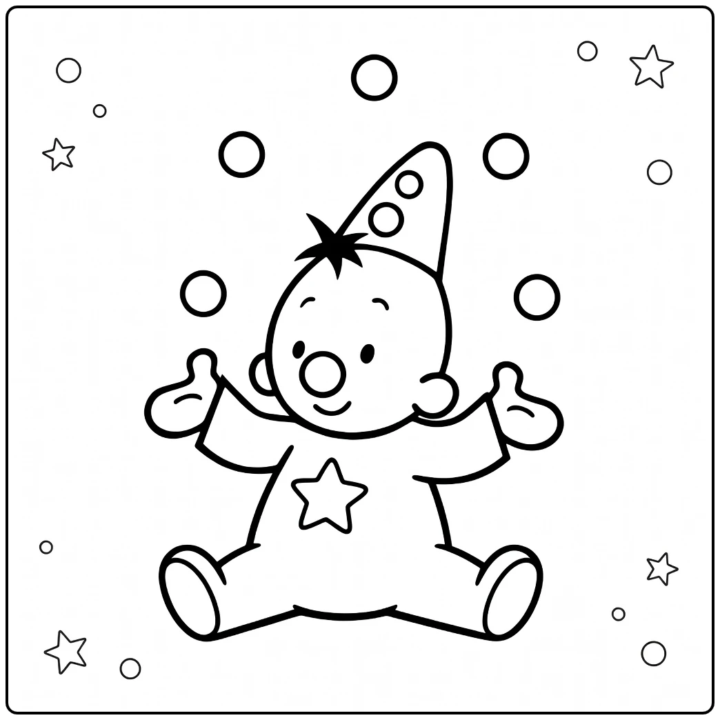 Bumba Happy Clown with Star and Hat coloring page