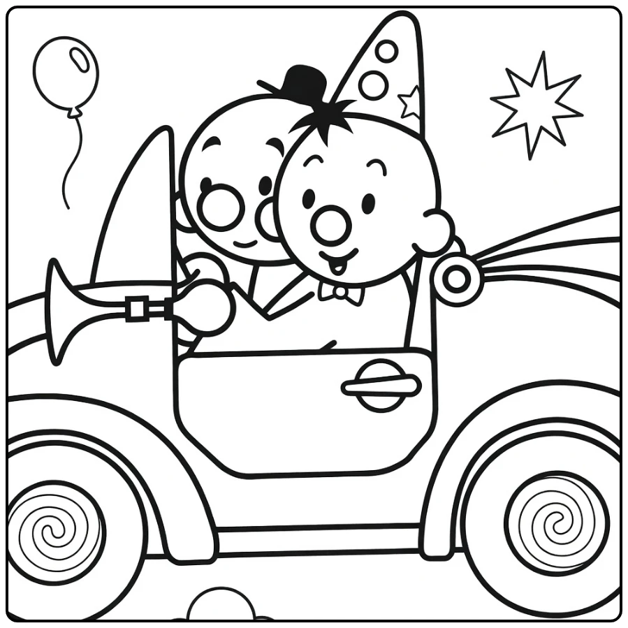 Bumba Celebrating Party in the Car coloring page