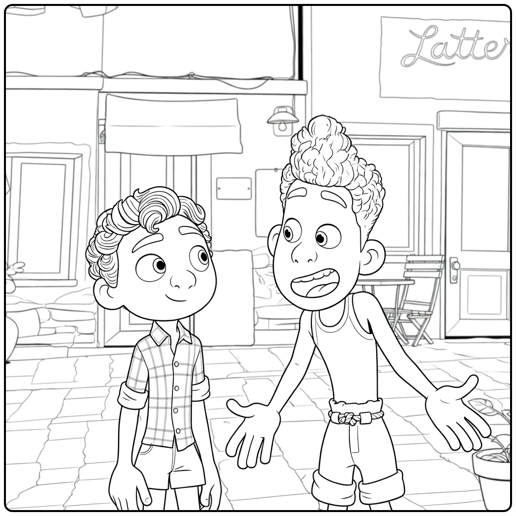 coloring page luca with luca and alberto for het caf in portorosso