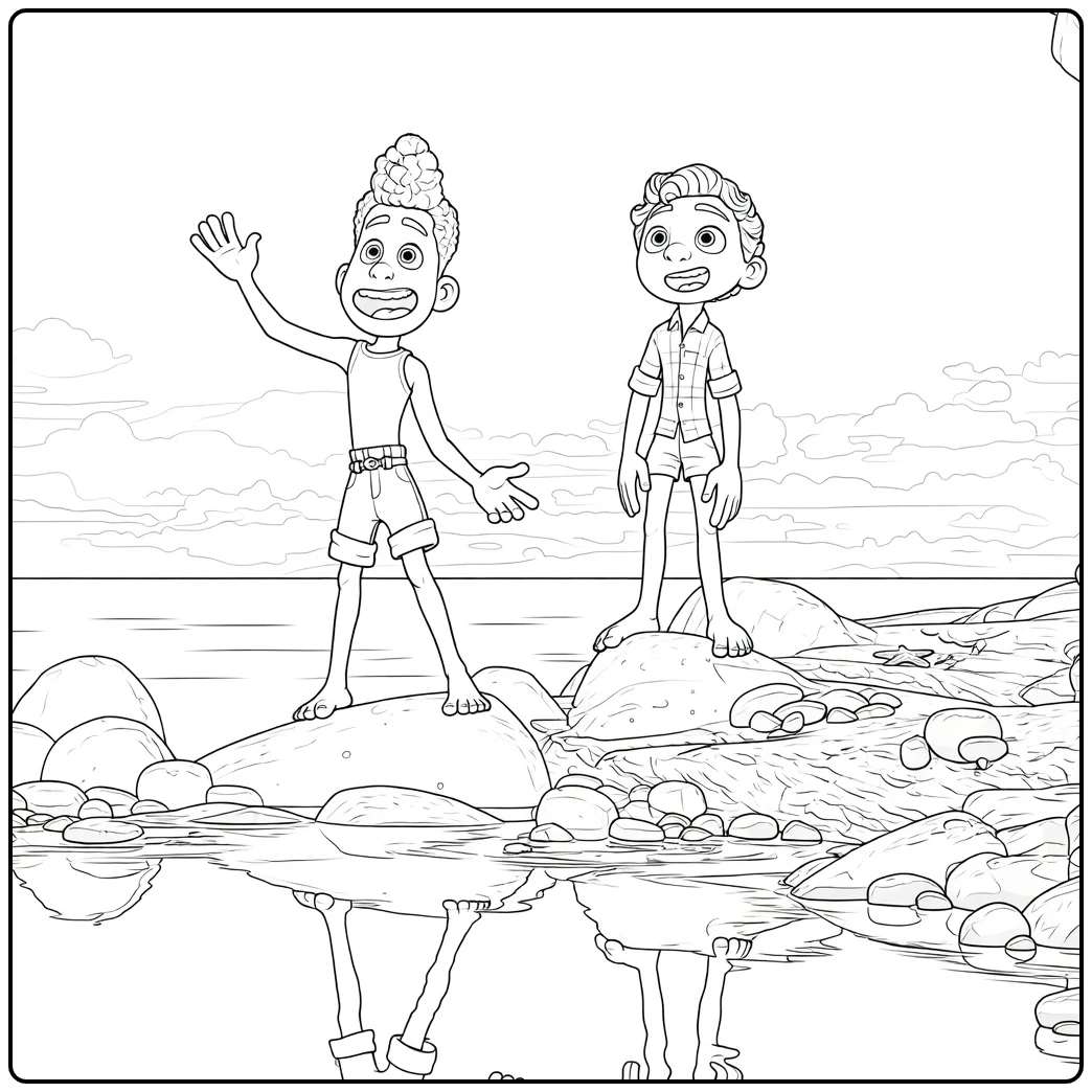 coloring page luca friends luca and alberto with the sea