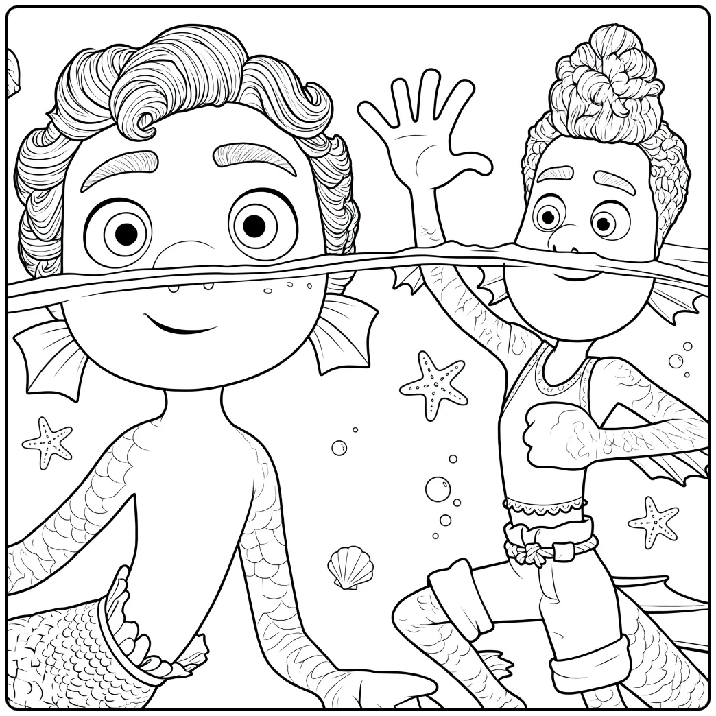 coloring page luca zeemonsters swimming under water