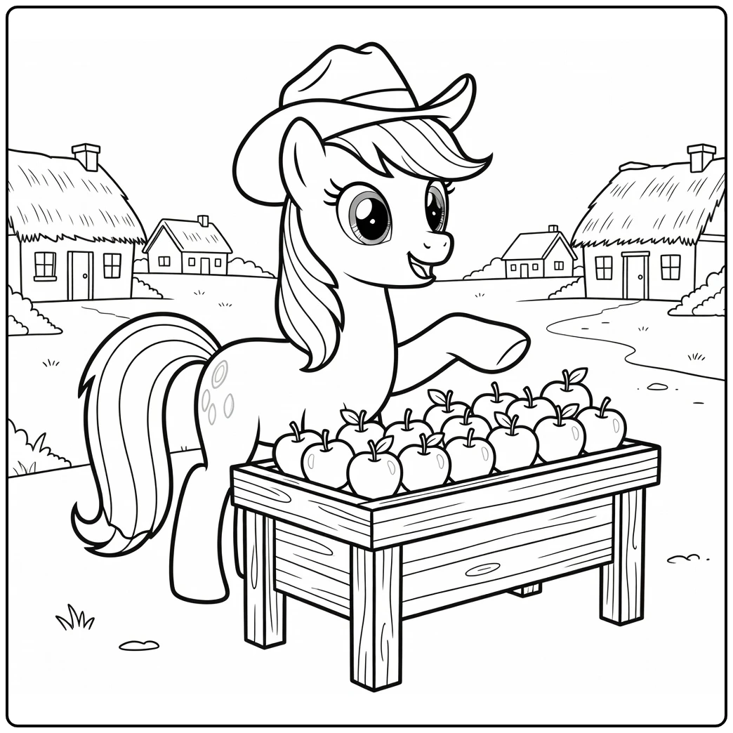 My Little Pony Applejack Smiling on Apple Market coloring page