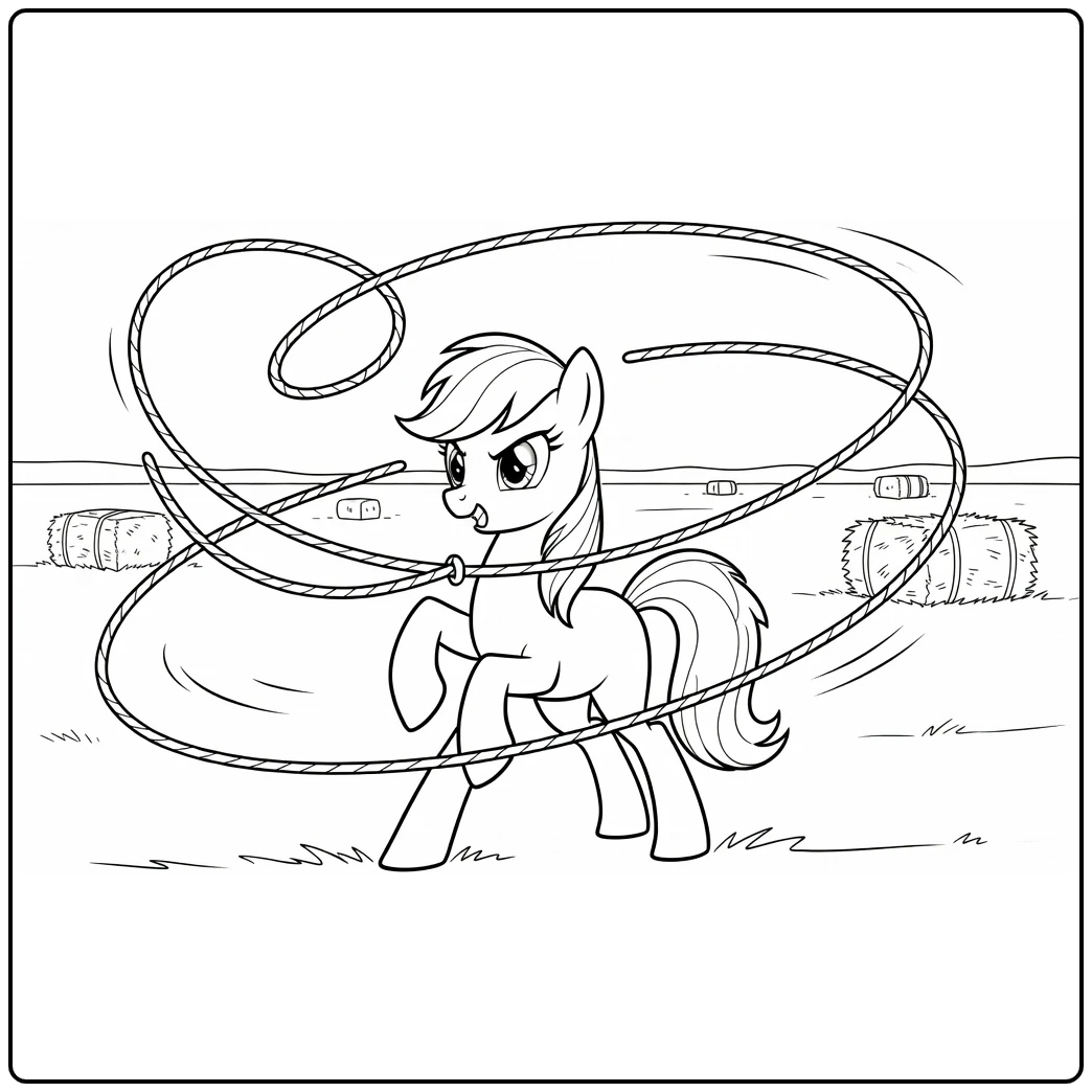 My Little Pony Applejack with Lasso and Hay Bales coloring page