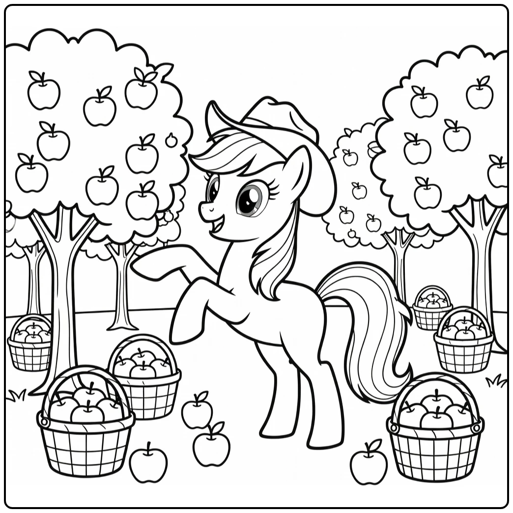 My Little Pony Applejack Harvesting Apples Cheerful coloring page