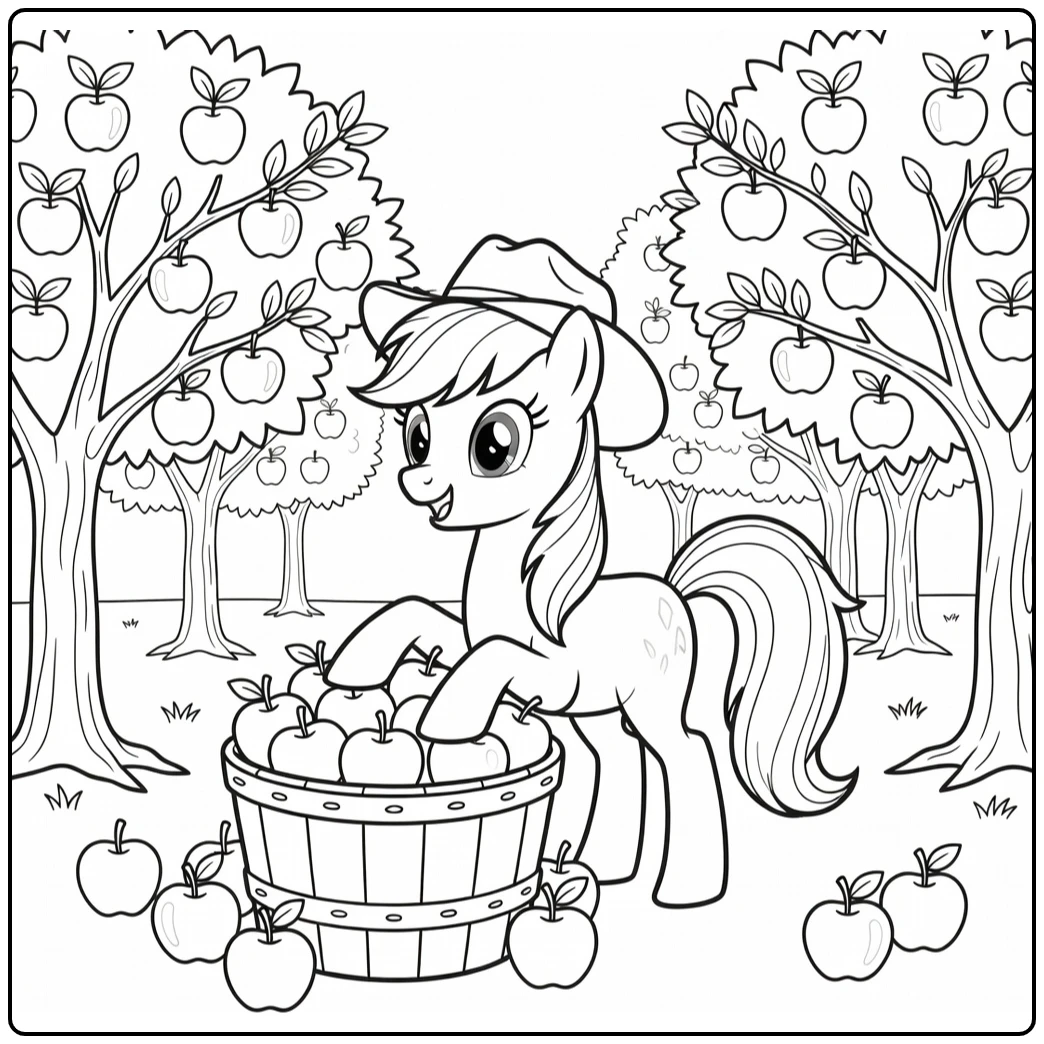 My Little Pony Applejack Picking Apples with Basket coloring page