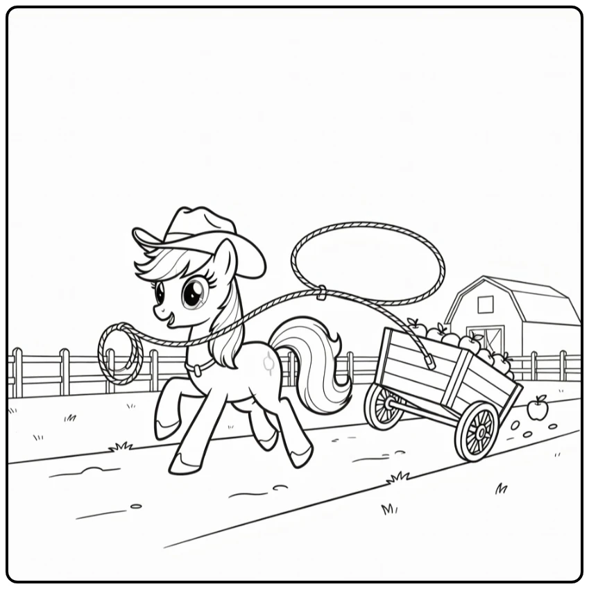My Little Pony Applejack Rescuing Cart with Lasso coloring page