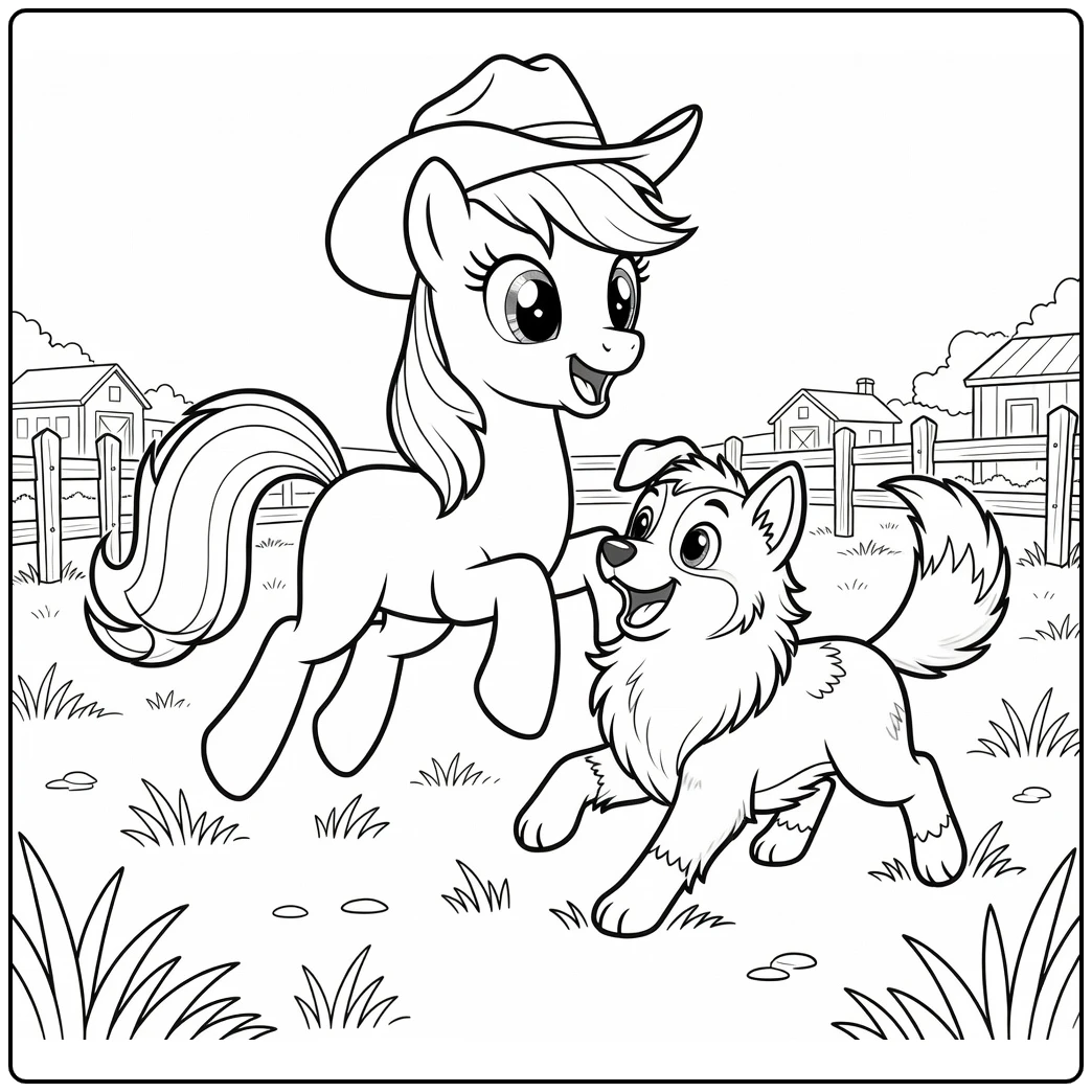 My Little Pony Applejack Playing with Winona Farm coloring page