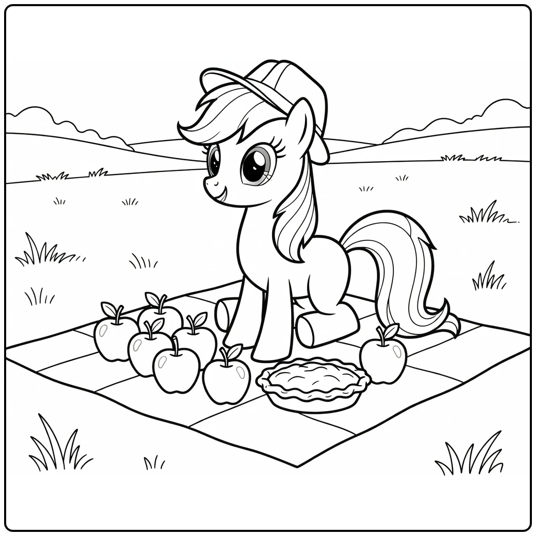 My Little Pony Applejack Cheerful Picnic on Blanket coloring page