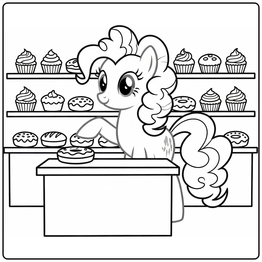 My Little Pony Pinkie Pie in Small Bakery with Pastries coloring page
