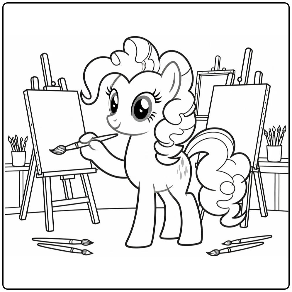 My Little Pony Pinkie Pie with Easels and Brushes coloring page
