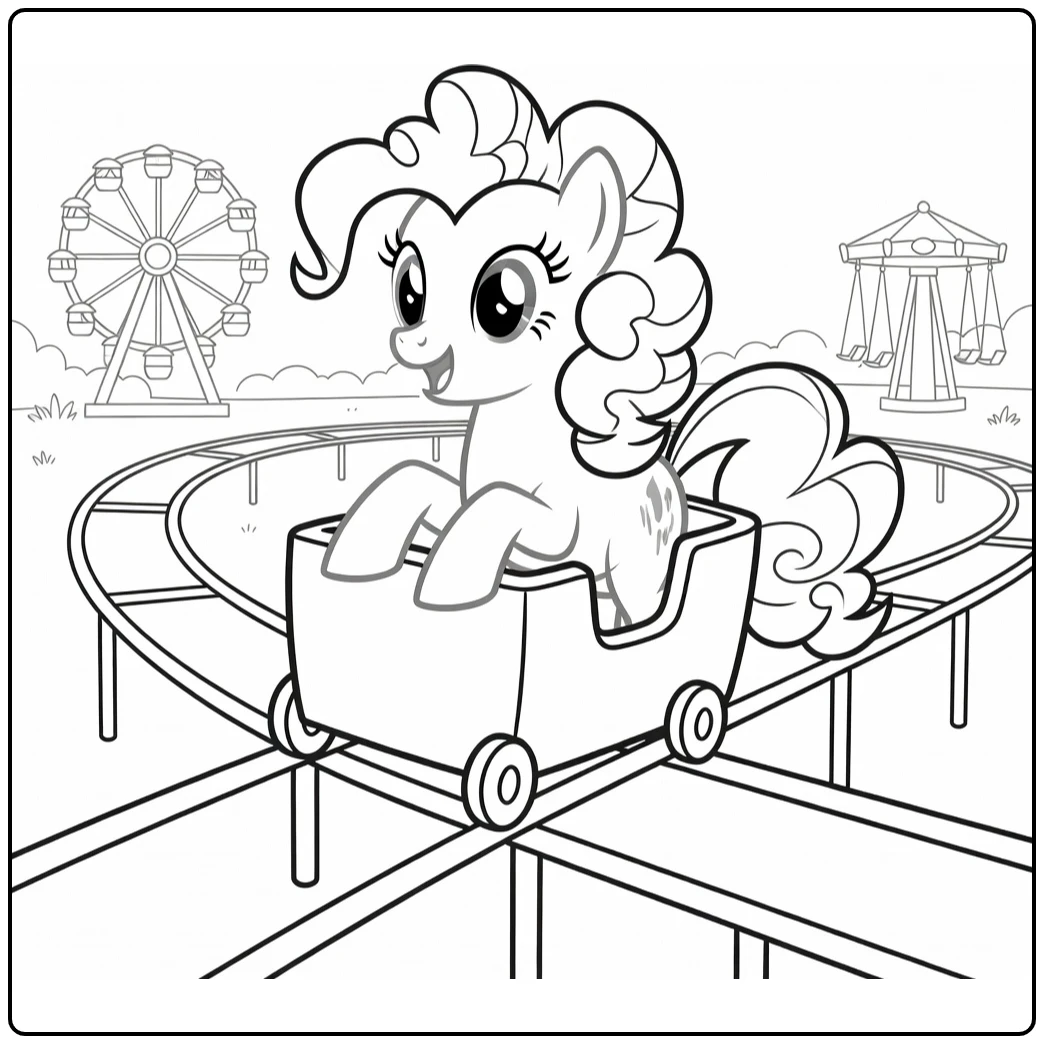 My Little Pony Pinkie Pie Riding Rollercoaster Cart coloring page