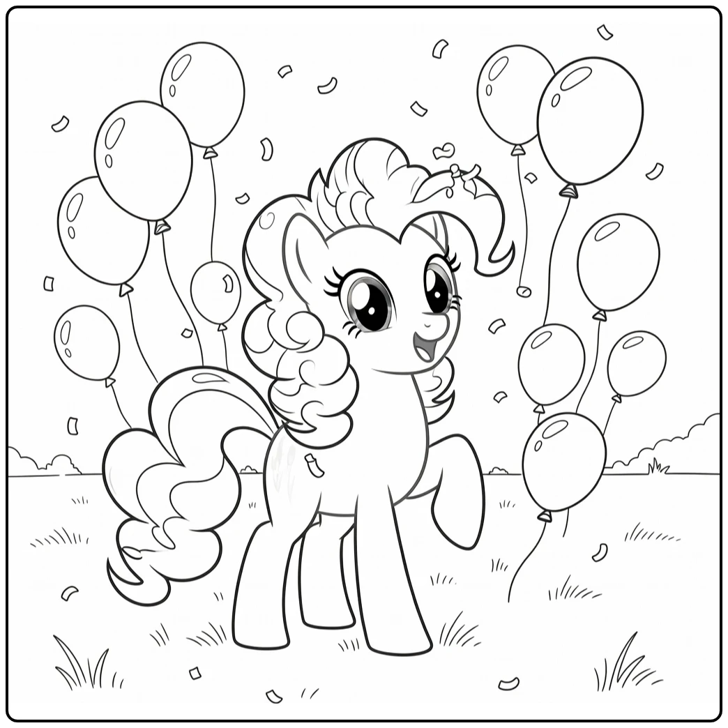 My Little Pony Pinkie Pie Celebrating Party in Field coloring page