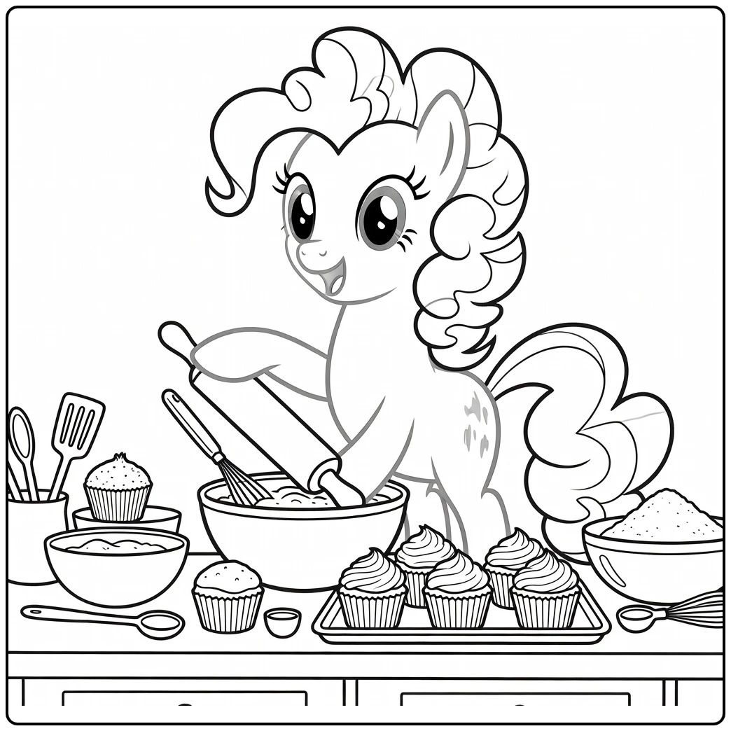 My Little Pony Pinkie Pie Cheerful Baking Cupcakes coloring page