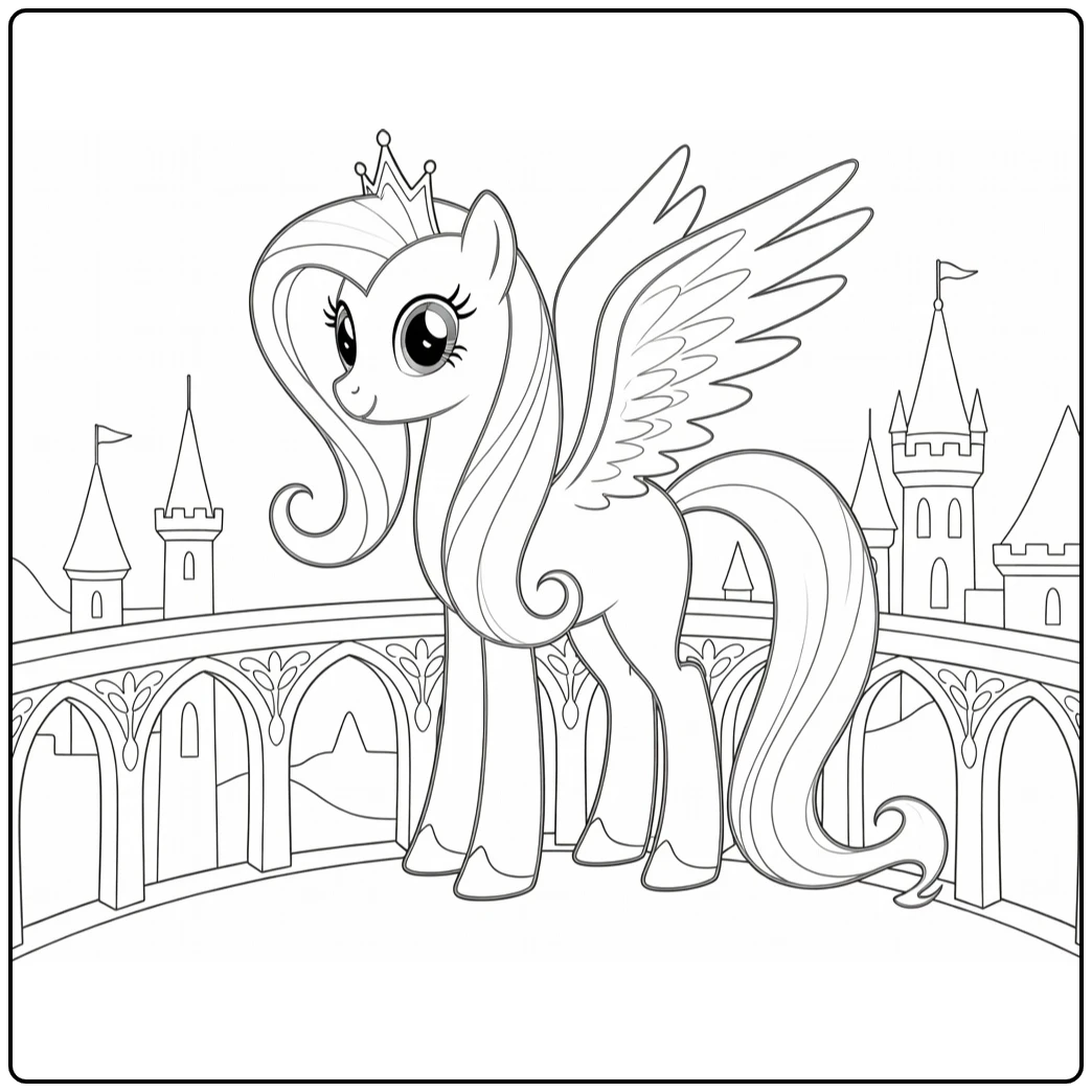 My Little Pony Princess Fluttershy with Castle coloring page