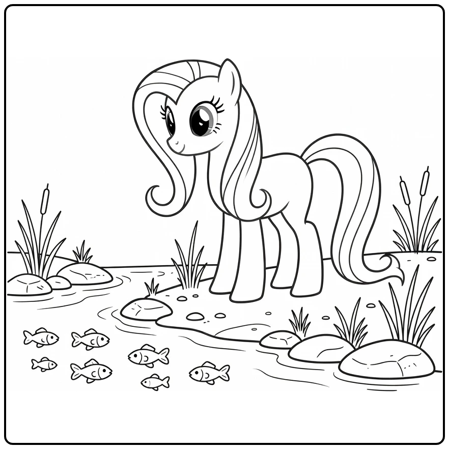 My Little Pony Princess Fluttershy with River coloring page