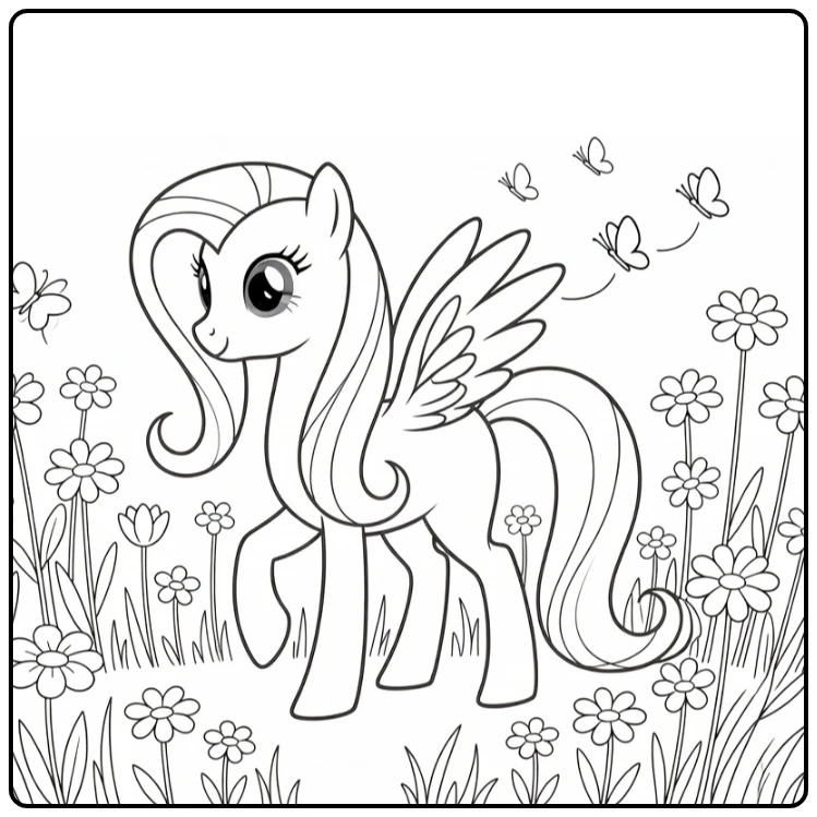 My Little Pony Princess Fluttershy in Flower Meadow coloring page