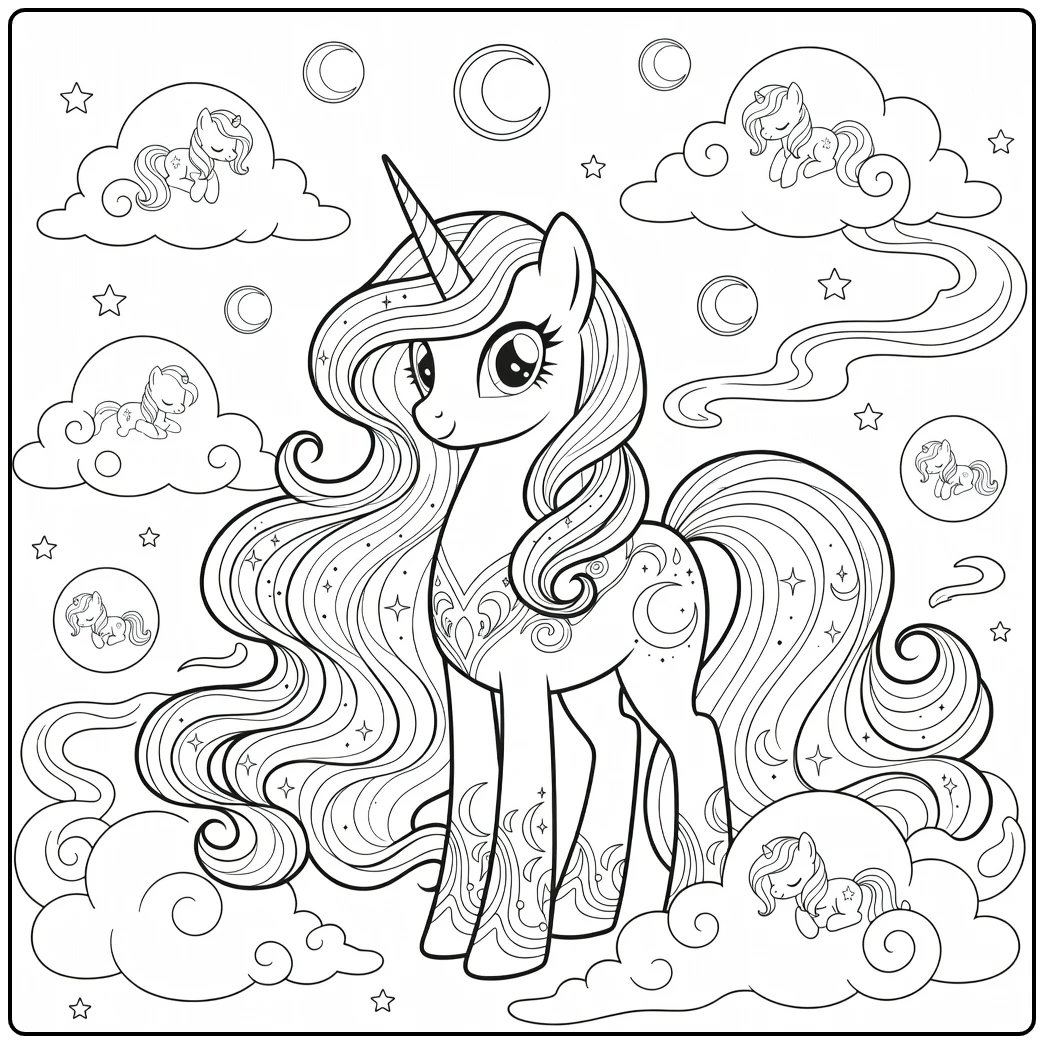 My Little Pony Princess Luna with Moon and Stars 1 coloring page