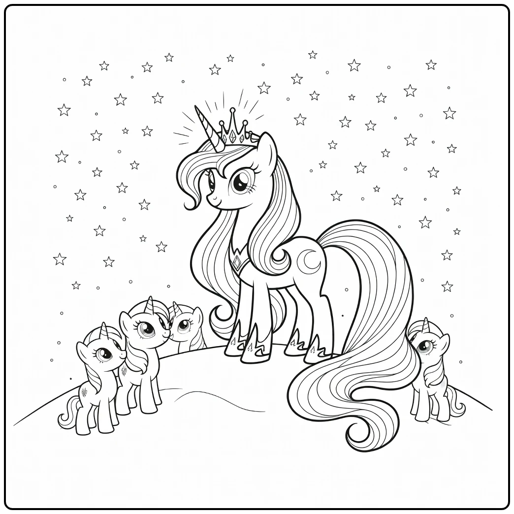 My Little Pony Princess Luna on Hill with Stars coloring page