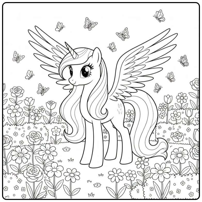 My Little Pony Princess Celestia in Serene Royal Garden coloring page