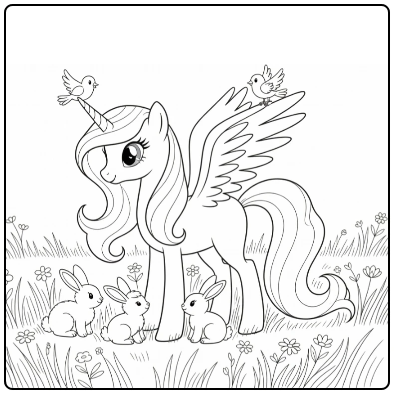 My Little Pony Princess Celestia in Peaceful Meadow coloring page