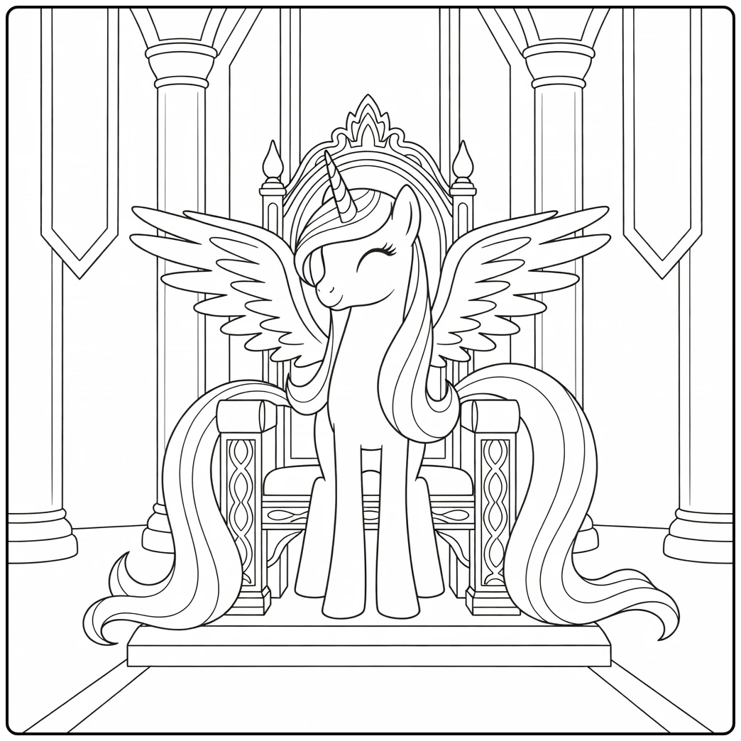 My Little Pony Princess Celestia on Graceful Throne coloring page