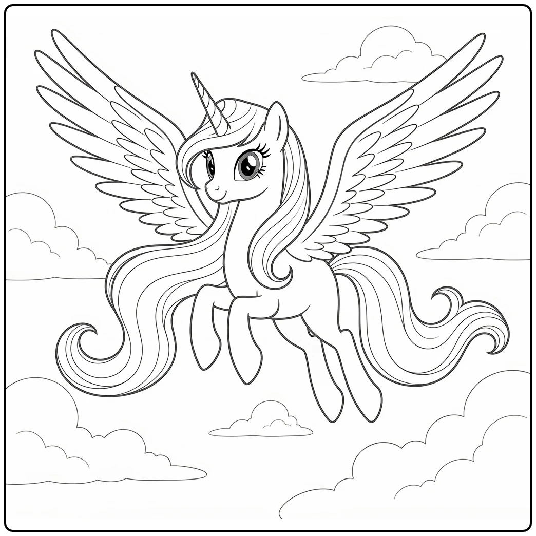 My Little Pony Princess Celestia Among Soft Clouds coloring page