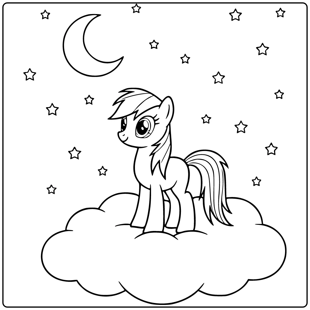 My Little Pony Rainbow Dash Watching Night Sky from Cloud coloring page