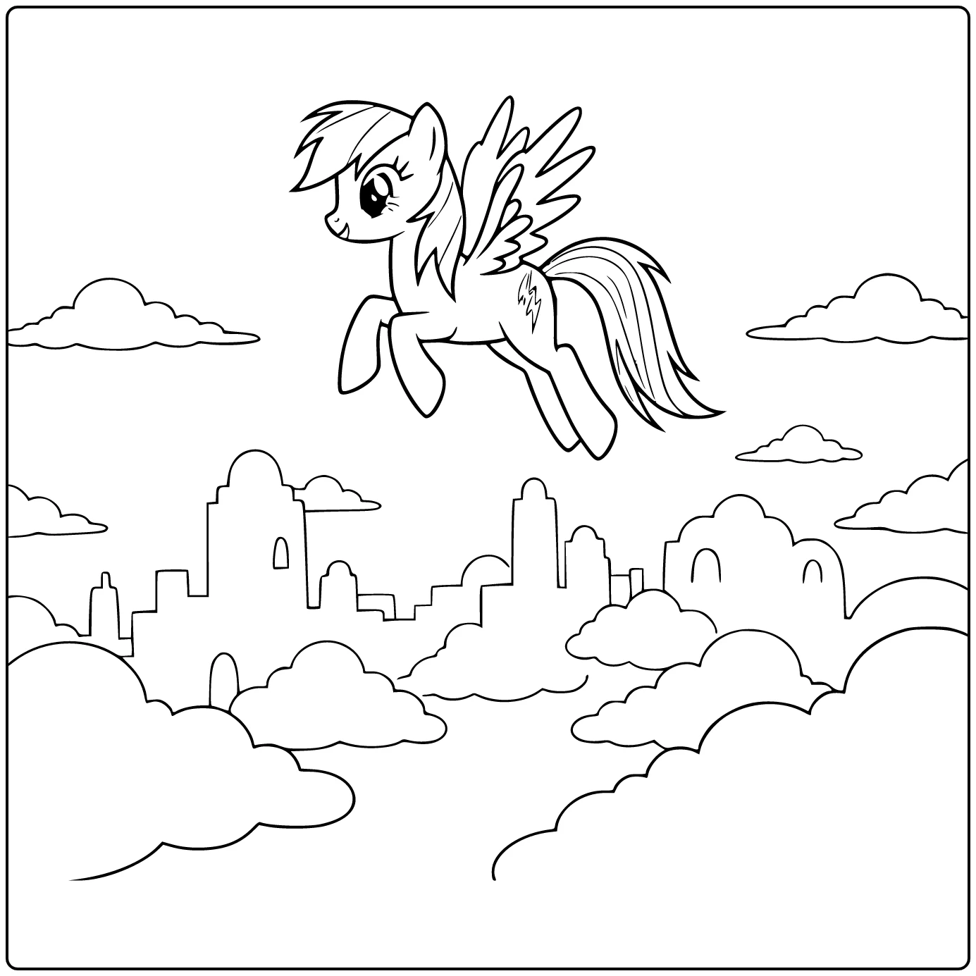 My Little Pony Rainbow Dash High Above Cloud City coloring page