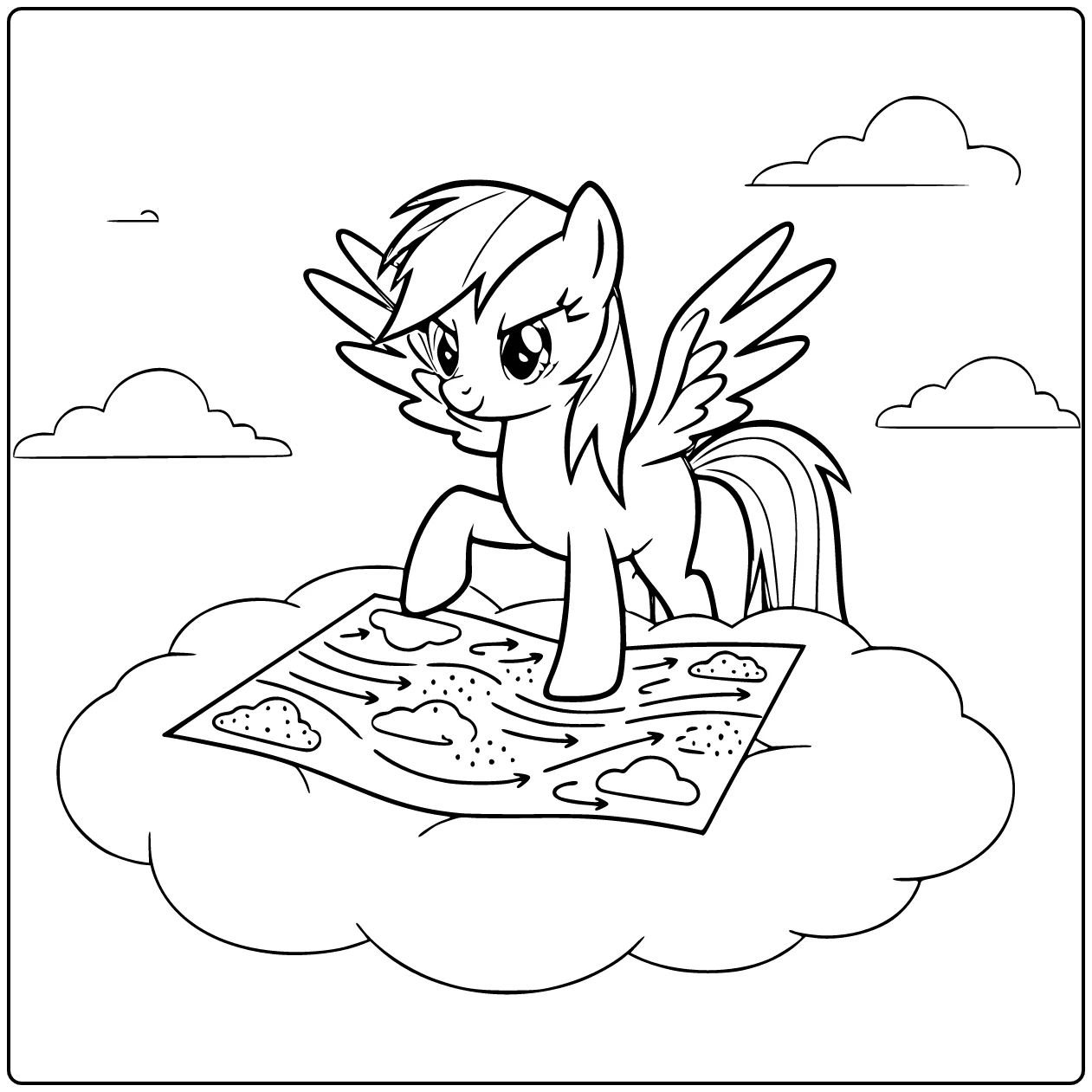 My Little Pony Rainbow Dash with Weather Map on Floor coloring page