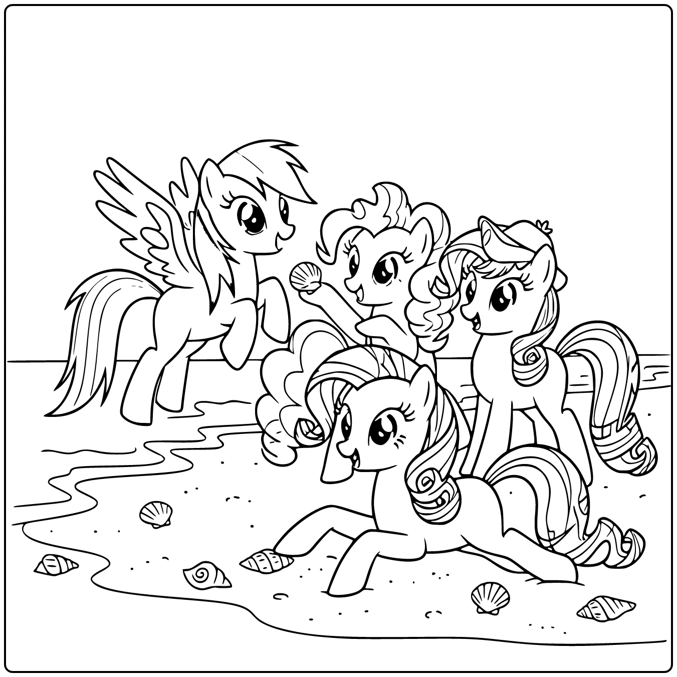 My Little Pony Rainbow Dash Pinkie Pie Applejack Rarity coloring page