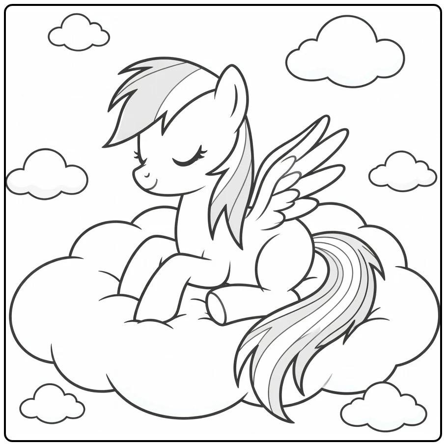 My Little Pony Rainbow Dash Resting on Cloud with Clouds coloring page