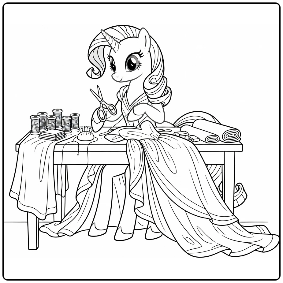 My Little Pony Rarity at Worktable with Fabric coloring page