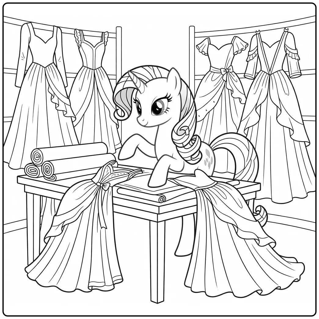 My Little Pony Rarity in Boutique with Sewing Table coloring page