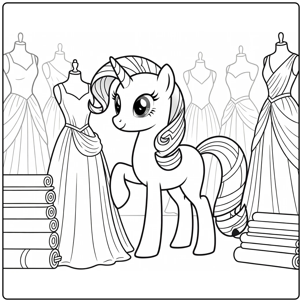 My Little Pony Rarity in Fashion Studio with Mannequins coloring page