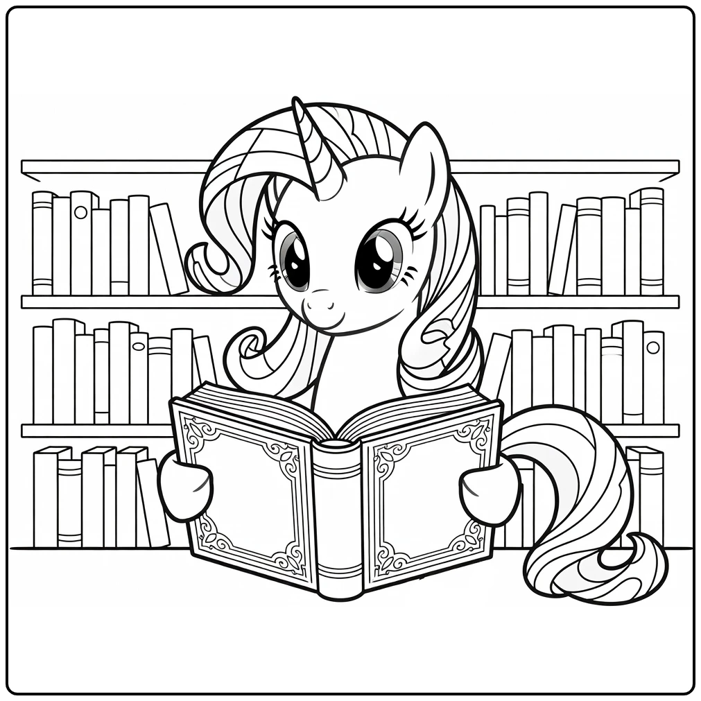 My Little Pony Rarity Princess in Cozy Library coloring page
