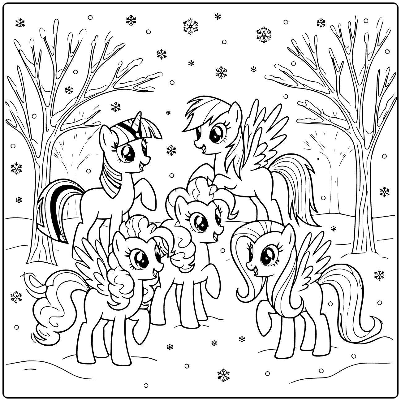 My Little Pony Twilight Sparkle and Ponies Playing coloring page