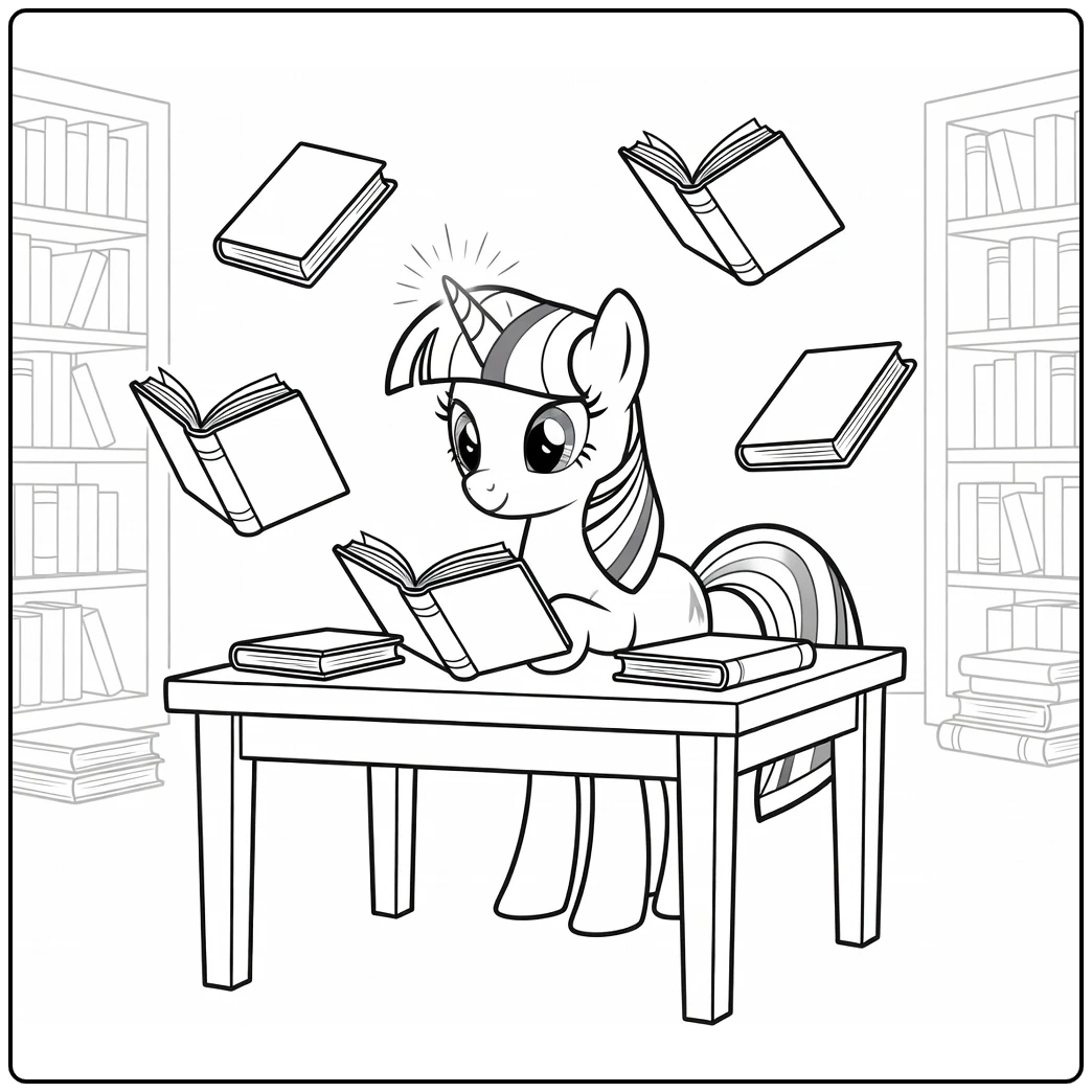 My Little Pony Twilight Sparkle in Library coloring page